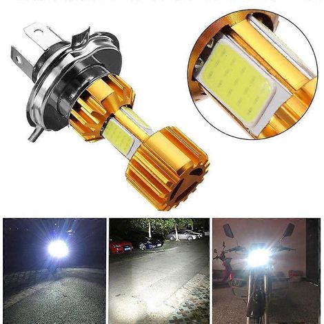 1 ampoule LED H4 18W 3 COB de haute qualité pour phare de moto, 2000 lm, 6000K, feux de route/croisement, lumière blanche (1 pièce). (1/4)