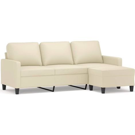 Canapé à 3 places,Sofa pour Salon,Banquette avec repose-pieds Crème 180 cm Similicuir CFW568434 (1/5)