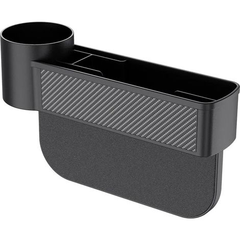 (1 pièce) Outils de rangement pour voiture, noir, pour combler l'espace entre le siège et le porte-gobelets. Boîte de rangement de poche avec compartiment pour ranger les boissons. (1/5)