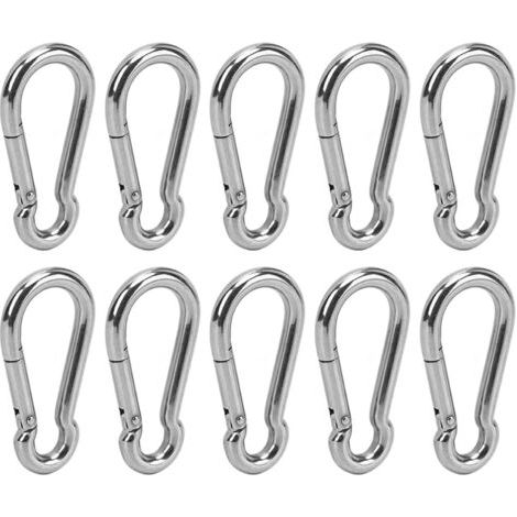 Lot de 10 mousquetons à ressort en acier inoxydable avec boucle de sécurité pour la randonnée, 9 mm / 0,35 po (1/5)