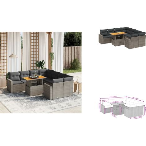 Salon de jardin 9 pcs avec coussins gris résine tressée - Ensemble Salon De Jardin - Meubles De Jardin - Salon Extérieur - Set Salon - Rotin Synthétique (1/3)