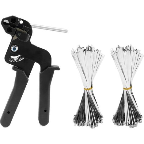 Pistola per fascette, pistola per fascette in metallo, con 200 fascette in acciaio inox da 4,6 x 250 mm, strumento per fascette (1/4)