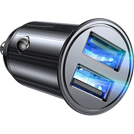 Chargeur de voiture 4,8 A, mini adaptateur allume-cigare USB encastré avec prise USB 12 V, chargeur de voiture USB en métal avec voyant LED bleu, compatible avec iPhone 14/13/12, iPad Pro/Air, Galaxy (1/5)
