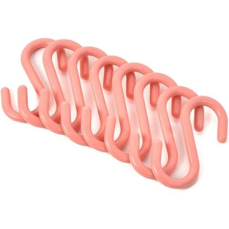 Lot de 8 crochets roses en forme de S, cintres en plastique multi-usages, porte-clés, organiseurs de salle de bain suspendus, crochets stables, rangement à la maison (1/5)