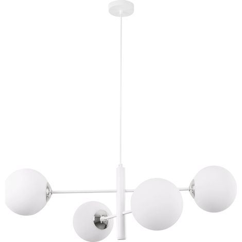 VICENZA WEISS CHROM HÄNGELAMPE 4 FLACHE WEISSE LAMPENSCHIRME E14