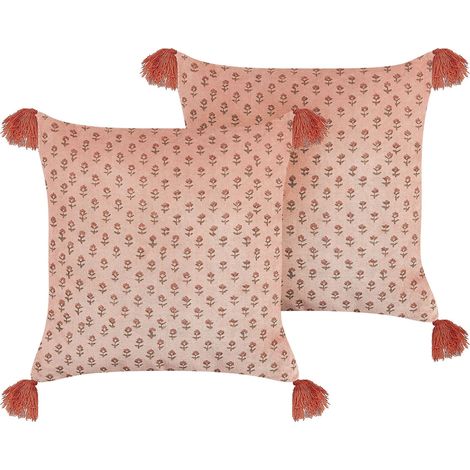 Dekokissen 2er Set RUMHORA Samtstoff 45 x 45 cm Rosa Blumenmuster (1/5)