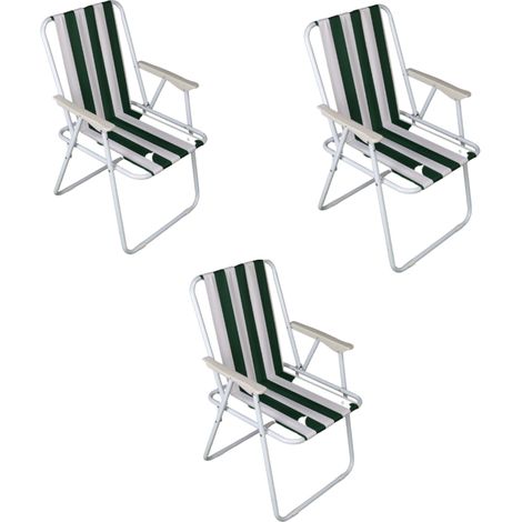 3 Pack of Folding Camping / Picnic Chair in Green and White Garden Patio (1/5)