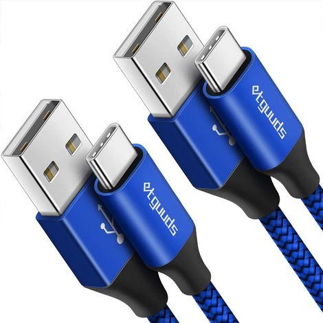 Câble USB C [1m, Lot de 2], Câble USB vers USB C 3A Charge Rapide Nylon Chargeur USB Type C Cable pour Samsung Galaxy S23 S22 S21 S20 S10 S9 S8 Plus, A20 A21 A40 A50 A55 M31, Bleu (1/5)