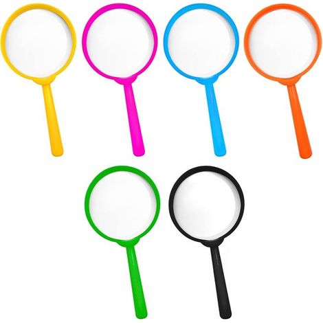 Confezione da 6 lenti d'ingrandimento portatili colorate in plastica per bambini, ideali per leggere, esplorare e scoprire. (1/5)