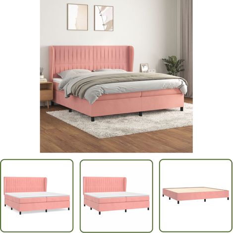 The Living Store Sommier à lattes de lit avec matelas Rose 200x200 cm Velours - Lit Double - Lit Velours - Lit Rose - Lit Design - Literie (1/5)