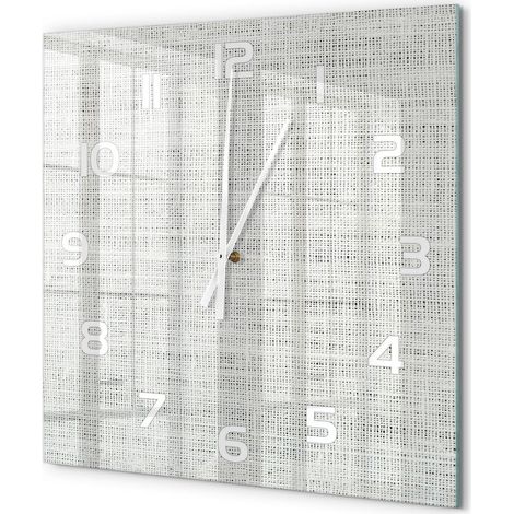 Grande Horloge Murale Carrée Bureau en Verre Trempé Silencieuse Design Contemporain Toile de lin blanche 60x60 cm (1/5)