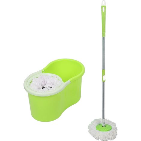 Balai Serpilliere Rotatif - Seau Essoreur Integré - Pour Parquet Carrelage Stratifie - 2 Tetes Microfibre