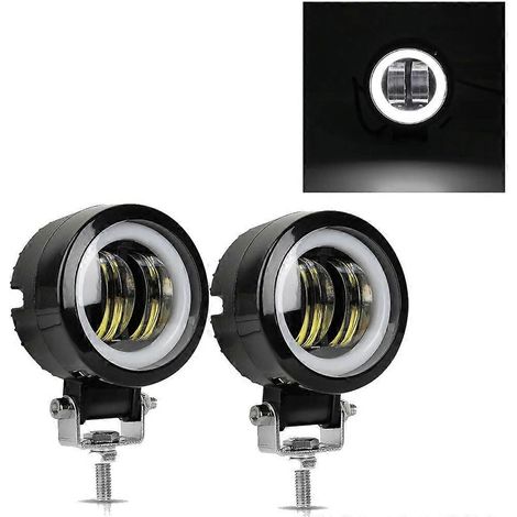 2 barres lumineuses LED rondes étanches de 3 pouces (7,6 cm) et 40 W, avec anneaux lumineux blancs et bleus (12 V/24 V, 6500 K), pour motos et véhicules tout-terrain. 2 anneaux blancs. (1/5)