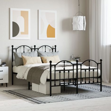 Cadre de lit métal sans matelas avec pied de lit noir 120x190cm (1/5)
