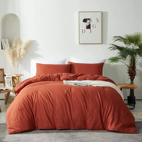 Housse de Couette 220x240 + 2 Taie d'oreiller 65x65cm Terracotta (1/5)