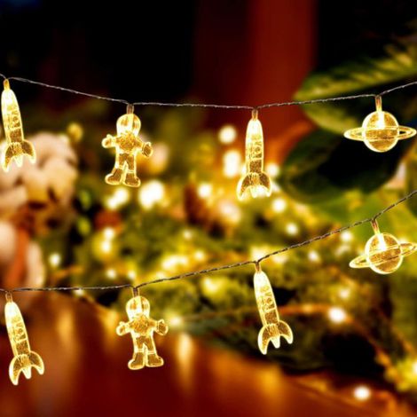 Guirlande Lumineuse - 20 LED - 4.5 M - Formes Astronaute Vaisseau Spatial Fusée - Pour Chambre Enfant Salon Jardin - 2 Piles AA (1/5)