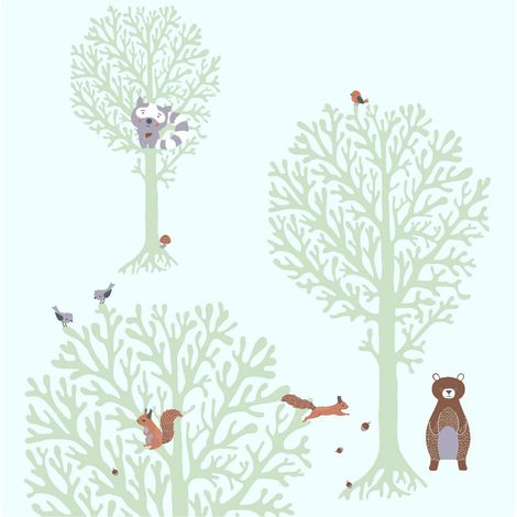 Children wallpaper wall Profhome 381342 non-woven wallpaper slightly textured with animal pattern matt green brown grey white 5.33 m2 (57 ft2) (1/4)
