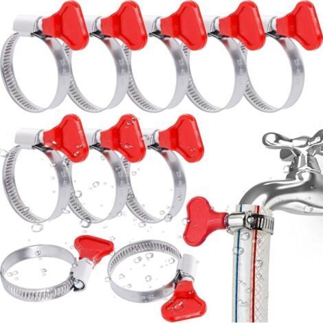 Set of 10 304 stainless steel hose clamps – Automotive gas pipe clamps with ergonomic handle, adjustable (25-40mm). (1/5)