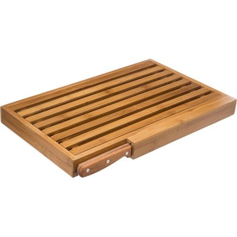 Planche à pain en bambou 44 x 27 cm – Avec couteau intégré – Naturelle et durable – Idéale pour pain, fromage et fruits (1/5)