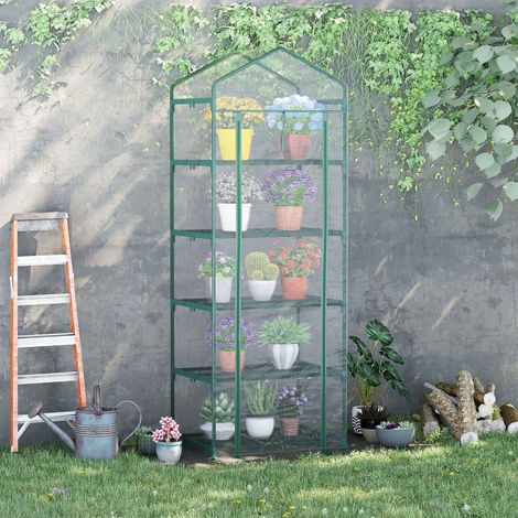 Serra Outsunny con porta avvolgibile, ripiani, serra invernale in acciaio e lamina, serra per balcone, giardino, serra per pomodori 69 x 49 x 193 cm, serra per pomodori, fiori, trasparente