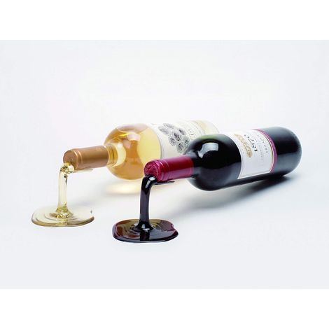 Weinflaschenhalter für umgedrehte Weinflaschen – Eine witzige und originelle Art, Ihren Lieblingswein zu präsentieren – Rot und Weiß (2er-Set) (1/4)