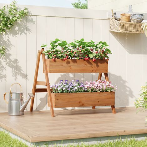 WOLTU Hochbeet mit 2 Blumenkästen, Blumenbeet mit Innenvlies, Pflanzbeet Gemüsebeet Kräuterbeet für Garten Balkon Terrasse, 80x62x68 cm, Braun