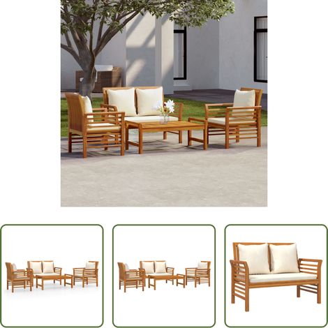 Fauteuil de jardin - Salon de jardin 4 pcs avec coussins Bois d'acacia solide (1/5)