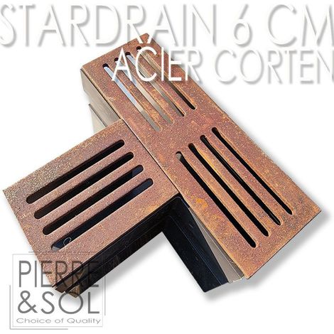 Caniveau étroit 6,5 cm Grille acier corten - StarDrain LINE ECO - Pièce en T