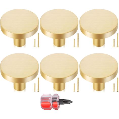 6 Pièces Poignee Meuble Dorée, 30 25 mm Boutons de Meubles en Or, Boutons Armoire Ronds, Poignet Tiroir en Alliage d'aluminium Doré, avec tournevis, Poignee de Meuble,Bouton Tiroir (1/5)
