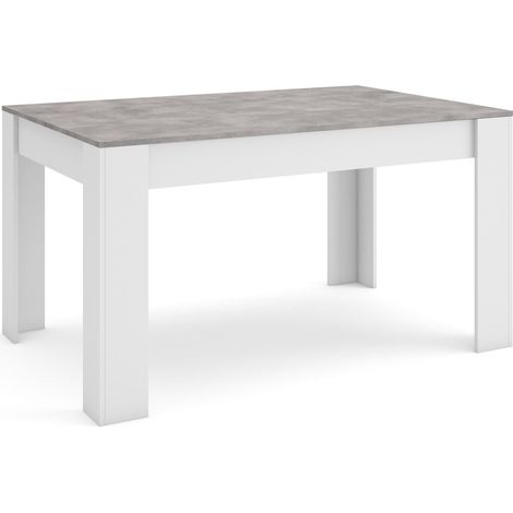 Skraut Home – Table de salle à manger 140x90cm – Pour 6 personnes – Style moderne gris ciment et blanc – Structure robuste en bois (1/5)