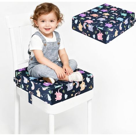 Rehausseur Chaise Enfant, Rehausseur de Chaise pour Enfant, Portable Rehausseur de Chaise de Salle à Manger avec 2 Sangles à Boucle de Sécurité, Rehausseur Chaise Bebe, 32x32x8 cm (Éléphants) (1/5)