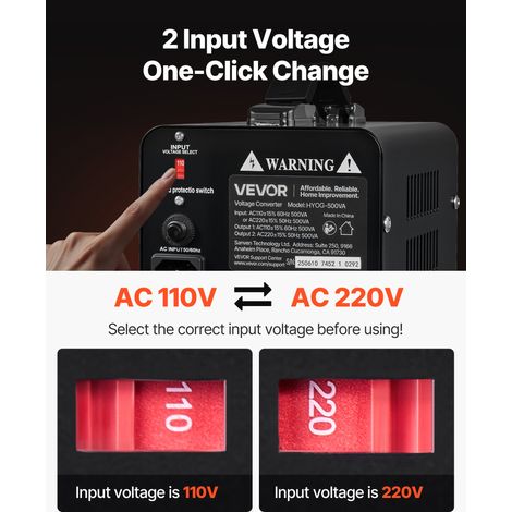 Transformateur 220 V à 110 V et 110 V à 220 V, Transformateur de Tension Élévateur Abaisseur, 500 VA, avec Prise Américaine, Prise… (1/5)