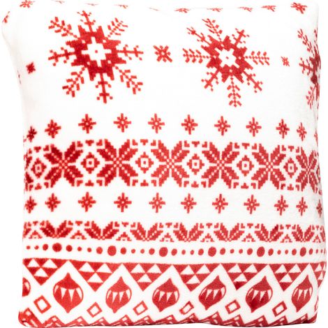 Coussin de Noël déco Flocons et Boules Rouge sur tissu Blanc 40 x 40 cm - Feeric Christmas (1/2)