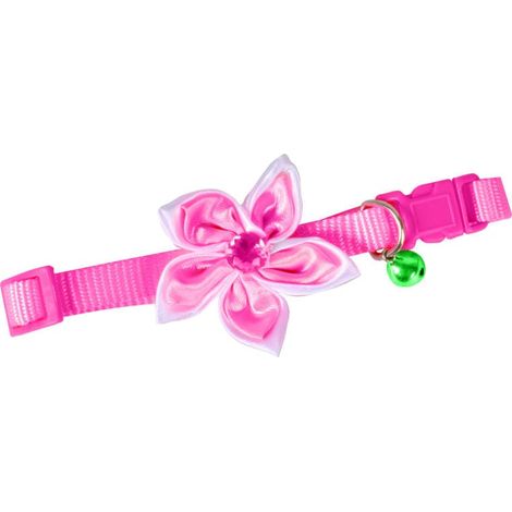 Collare rosa scuro con un fiore e un campanellino