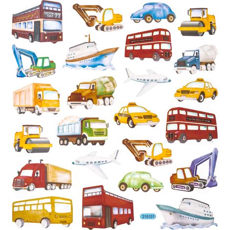 Pegatinas de TRANSPORTE para coches, vehículos y barcos (24 unidades).