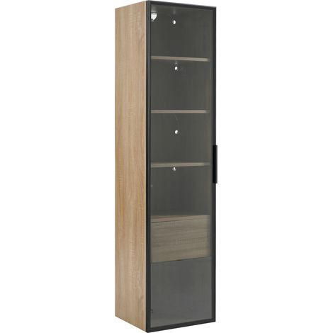Mueble de baño con luz LED, 40 cm, 1 cajón grande, puerta de vidrio templado (1/5)
