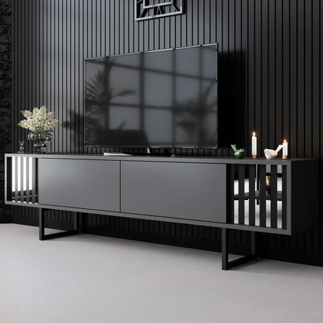 TV-Möbel Anthrazit Chrome Line 180x48x30 - Schwarzer Rahmen