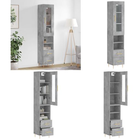 Buffet haut Gris béton 34,5x34x180 cm Bois d'ingénierie - Buffet Design Moderne - Meuble Rangement Gris - Armoire Cuisine - Buffet Haute Capacité - Buffet Industriel - Home & Living (1/5)