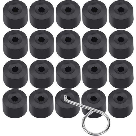 20pcs 17mm Écrou de Roue Capuchon Boulon Couvre Universel Hexagonal Pneu Écrou Couvre Boulon Couverture Voiture Roue Caps Noir avec Outil de Démontage (1/5)