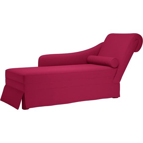 Chaiselongue mit Nackenrolle und Rechter Armlehne Weinrot Samt