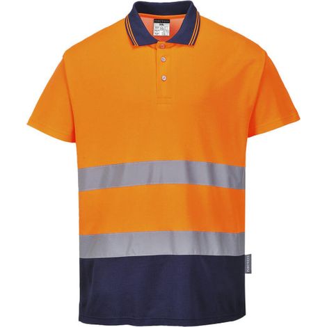 Polo bicolor Cotton Comfort de tejido transpirable cuello a contraste S174 S Naranja flúor / Azul marino