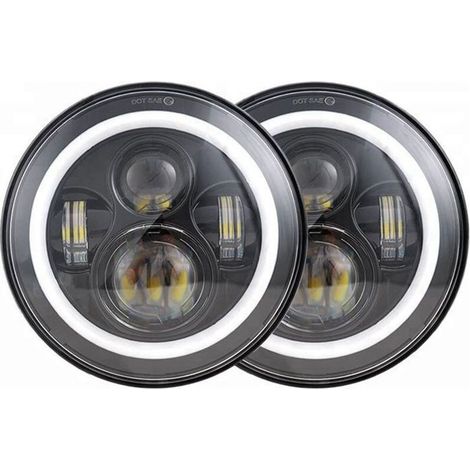 Phare LED de 7 pouces - PZCC - Cercle complet - Ouverture œil d'ange - Projecteur moto - Universel - Alliage d'aluminium (1/4)