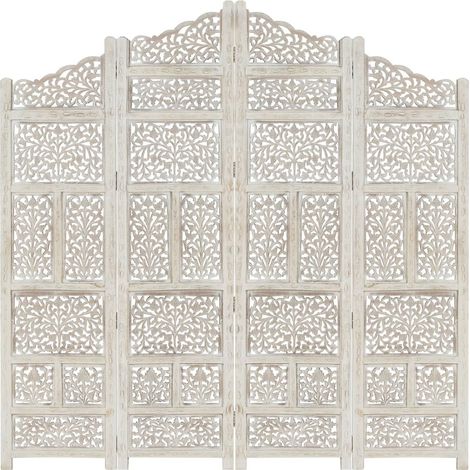 Cloison de séparation 4 panneaux Blanc 160x165 Bois manguier 2 (1/5)
