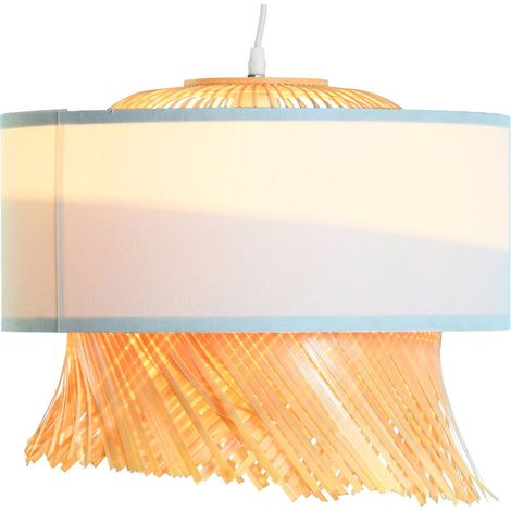 Suspension bambou frangée design pour éclairage élégant - Bambou naturel avec touches de blanc (1/5)