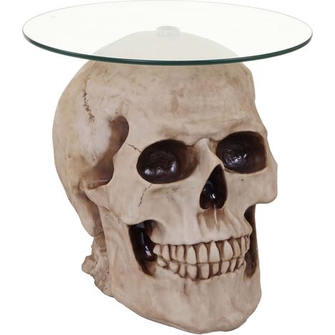 Table d'appoint Crâne HWC-A19, table en verre Table de salon Table basse Table basse, Polyresin Rond Ø55cm Nature 040005048
