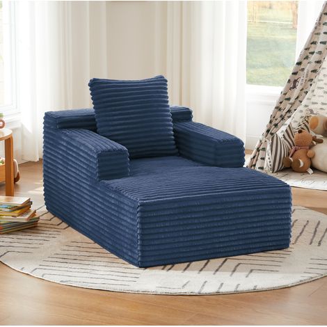 Sofá chaise longue azul en pana con espuma de alta densidad y muelles ensacados, sin montaje (1/5)