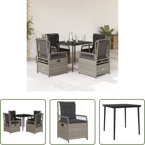 Chaise de jardin - Ensemble à manger de jardin et coussins 5 pcs gris clair rotin (1/5)