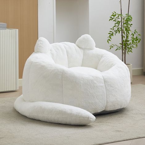 Katzenförmiges Sofa mit langem Tai Erwachsene Beanbag Sofa mit ohne Installation Geeignet für verschiedene Umgebungen wie Wohnzimmer, Schlafzimmer usw. Entspannen und genießen Sie das Leben, weiß (1/5)