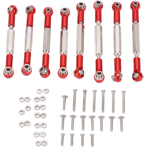 8 Pièces Tige de Servo Métallique Réglable en Alliage d'Aluminium pour WPL C14 C24 B14 MN D90 D91 Rouge (1/5)
