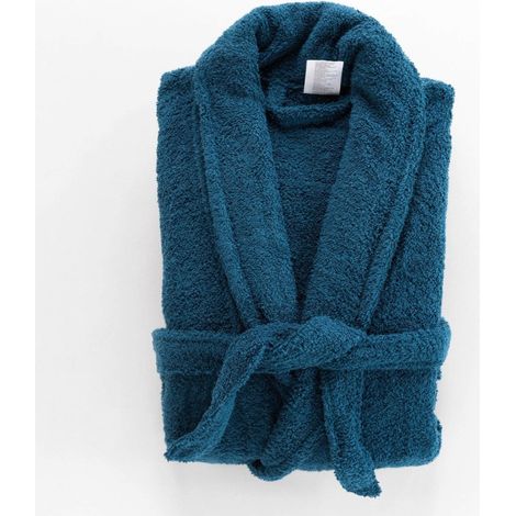 Peignoir col châle éponge bleu